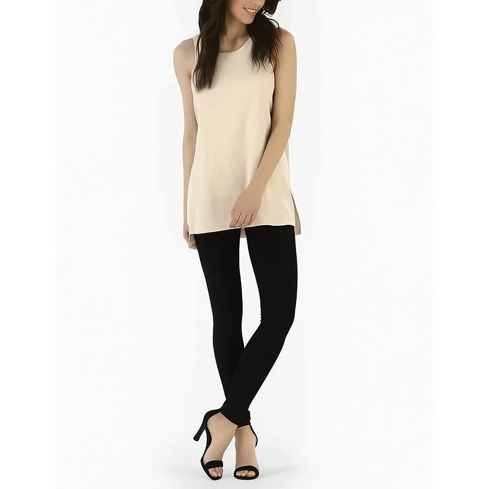 The Reset R/LABEL 100% Silk Tunic Top Tank Longline Slits Cream Size L Lagenlook